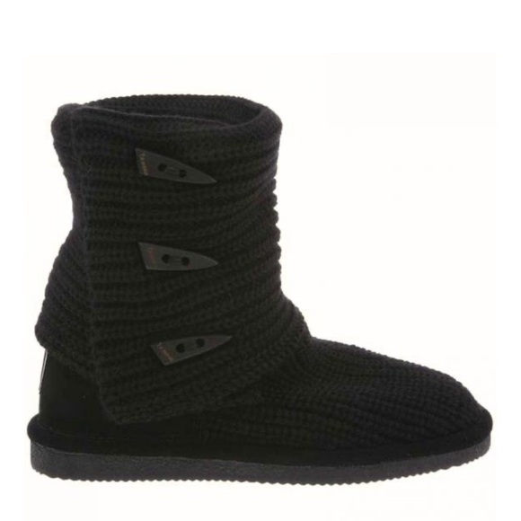 BearPaw Tall Black Knit Sweater Boots - Picture 2 of 16